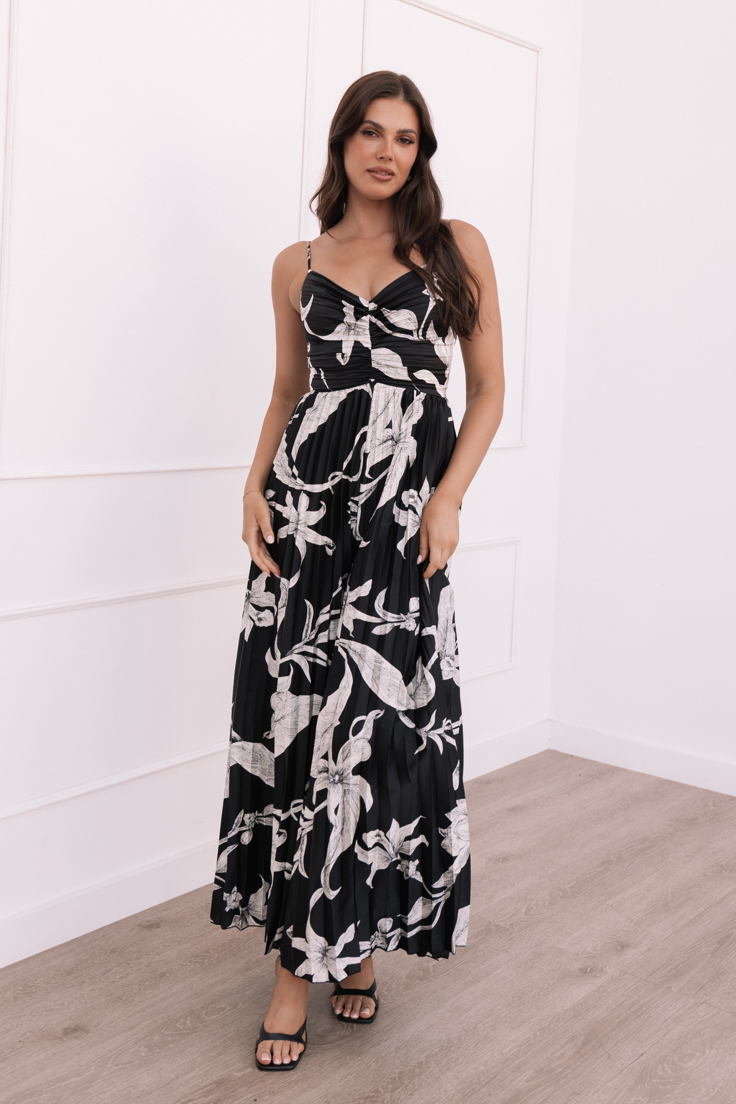 Petal and Pup USA PLAYSUITS Angelique Pleated Jumpsuit - Black Floral (Hold for Rack)