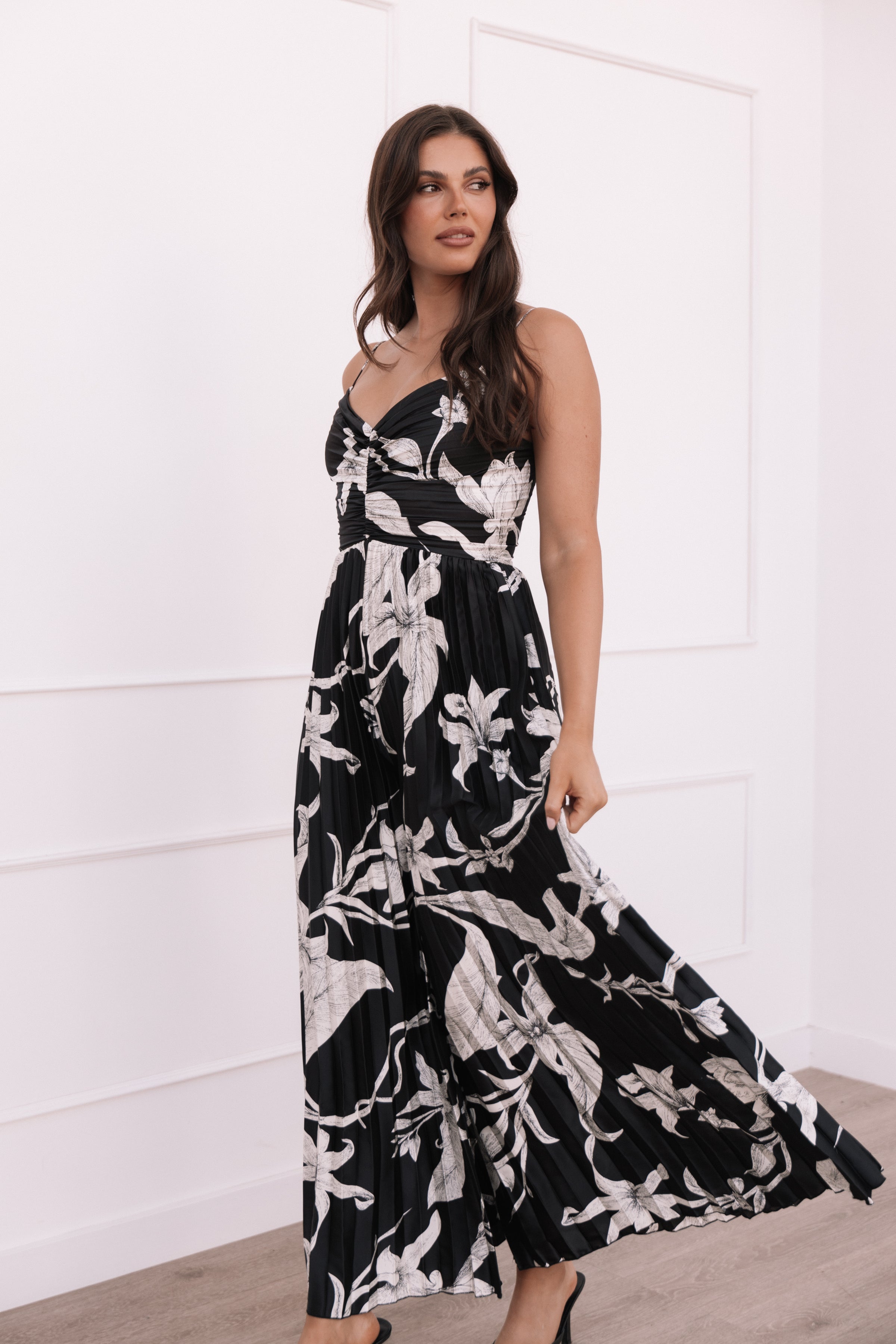 Petal and Pup USA PLAYSUITS Angelique Pleated Jumpsuit - Black Floral (Hold for Rack)