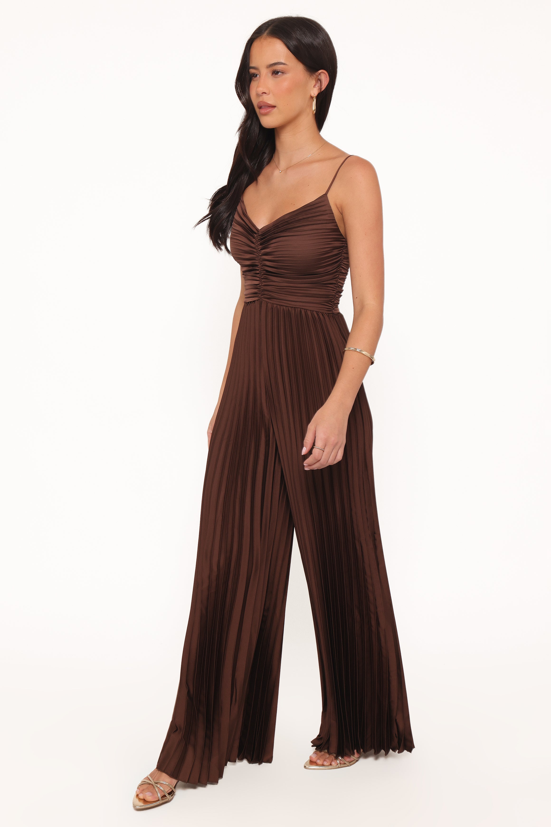 Petal and Pup USA PLAYSUITS Angelique Pleated Jumpsuit - Chocolate Brown