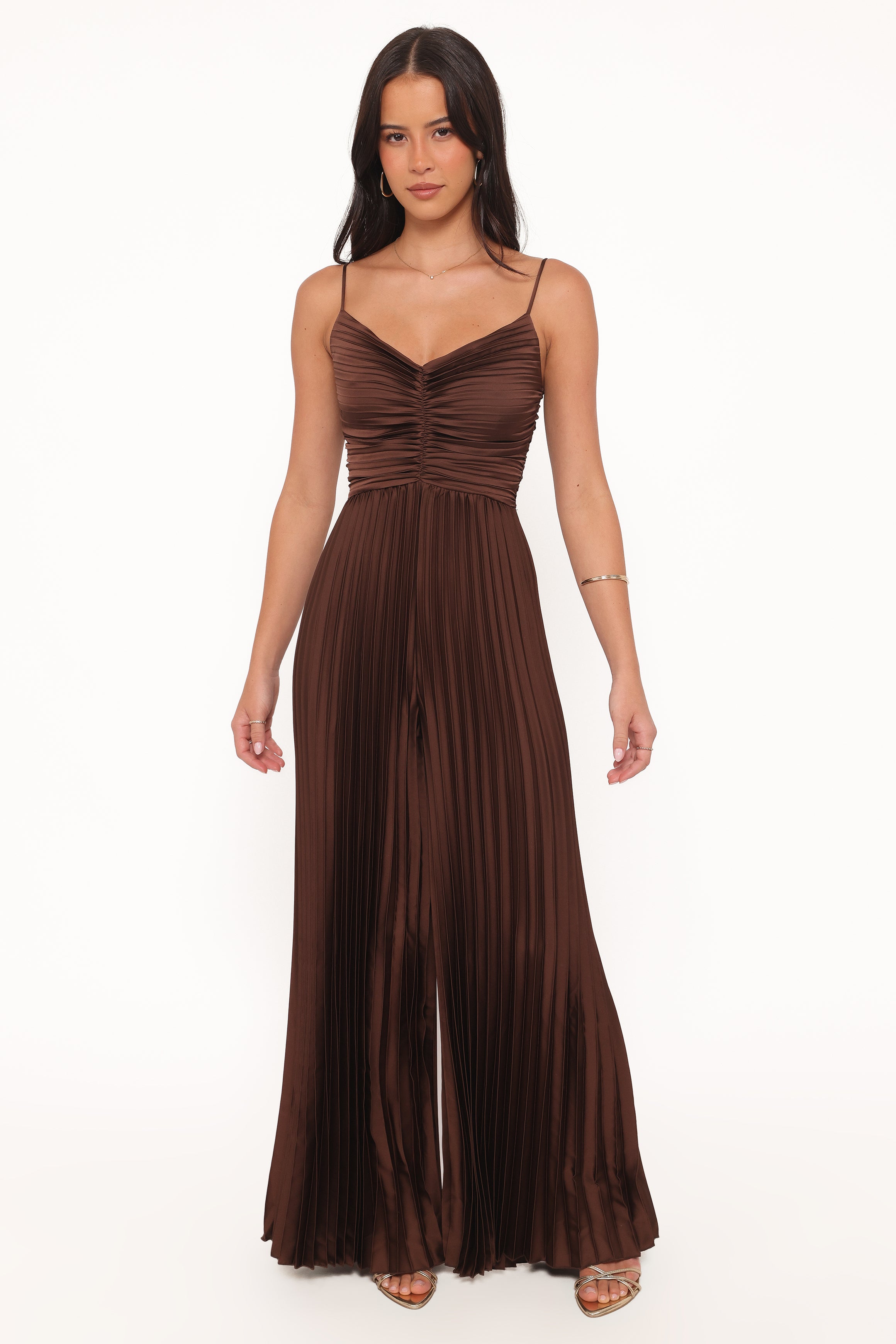 Petal and Pup USA PLAYSUITS Angelique Pleated Jumpsuit - Chocolate Brown