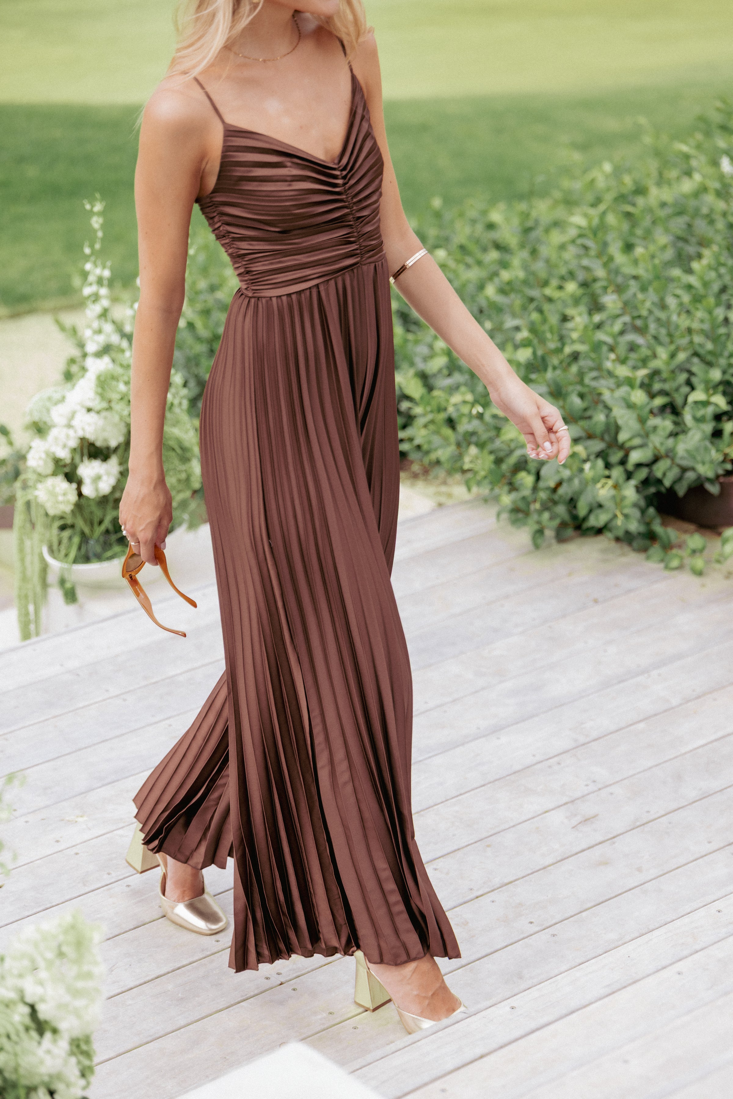 Petal and Pup USA PLAYSUITS Angelique Pleated Jumpsuit - Chocolate Brown