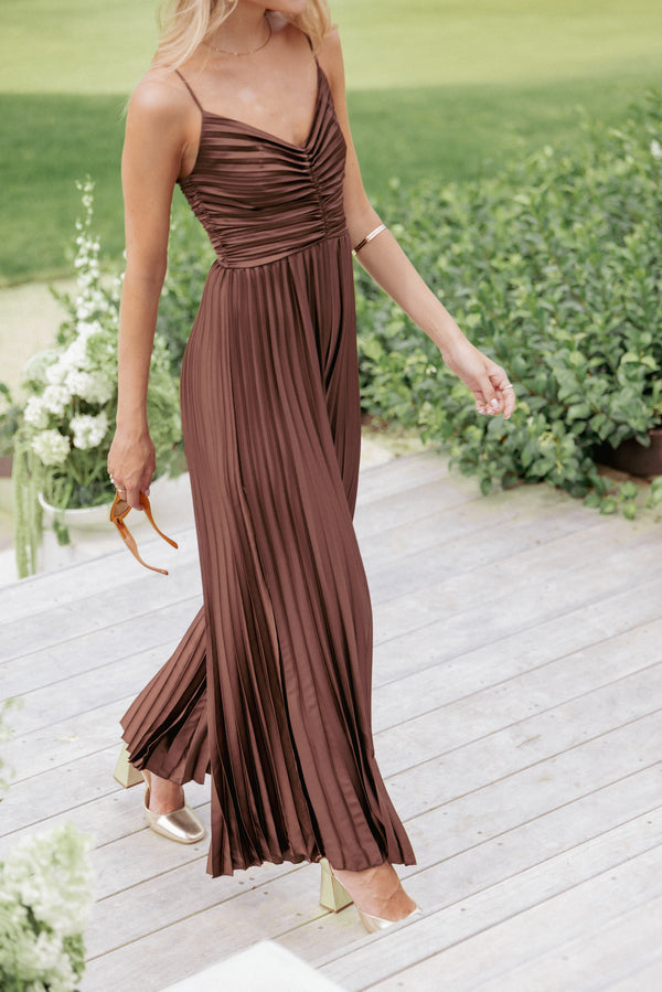 Petal and Pup USA PLAYSUITS Angelique Pleated Jumpsuit - Chocolate Brown