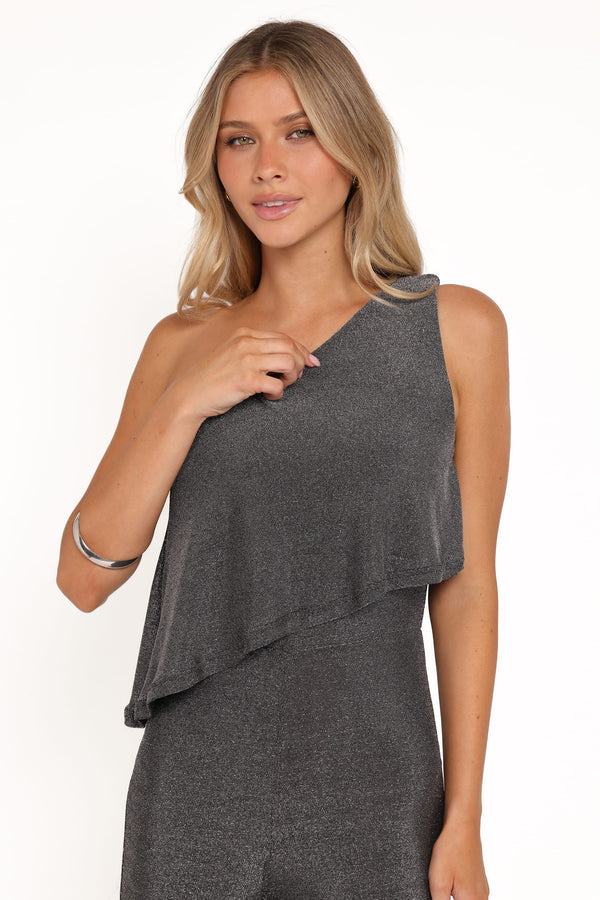 Petal and Pup USA PLAYSUITS Anna One Shoulder Lurex Jumpsuit - Black Silver