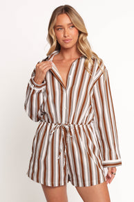 Petal and Pup USA PLAYSUITS Beau Long Sleeve Romper - Chocolate Stripe