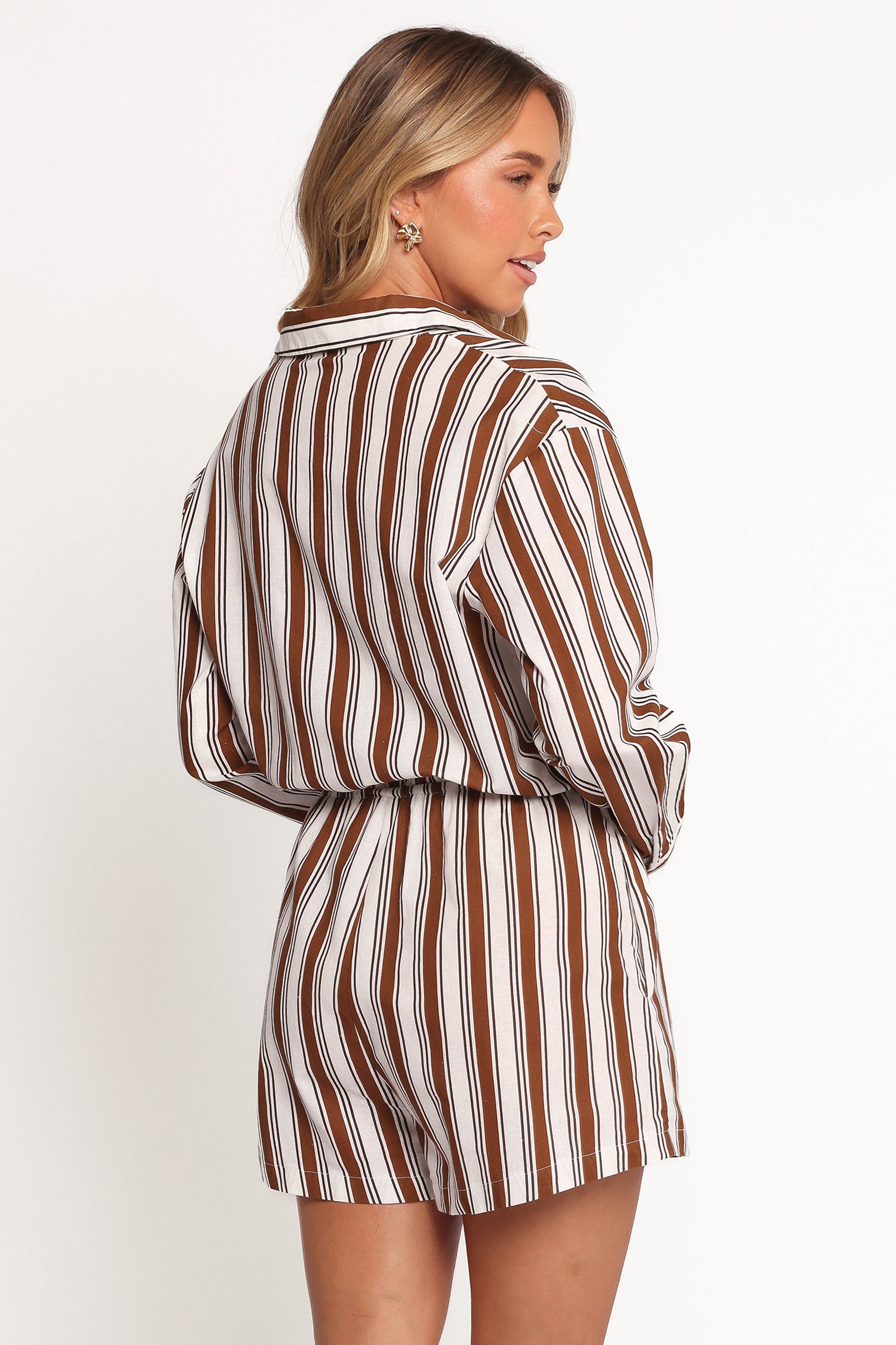 Petal and Pup USA PLAYSUITS Beau Long Sleeve Romper - Chocolate Stripe