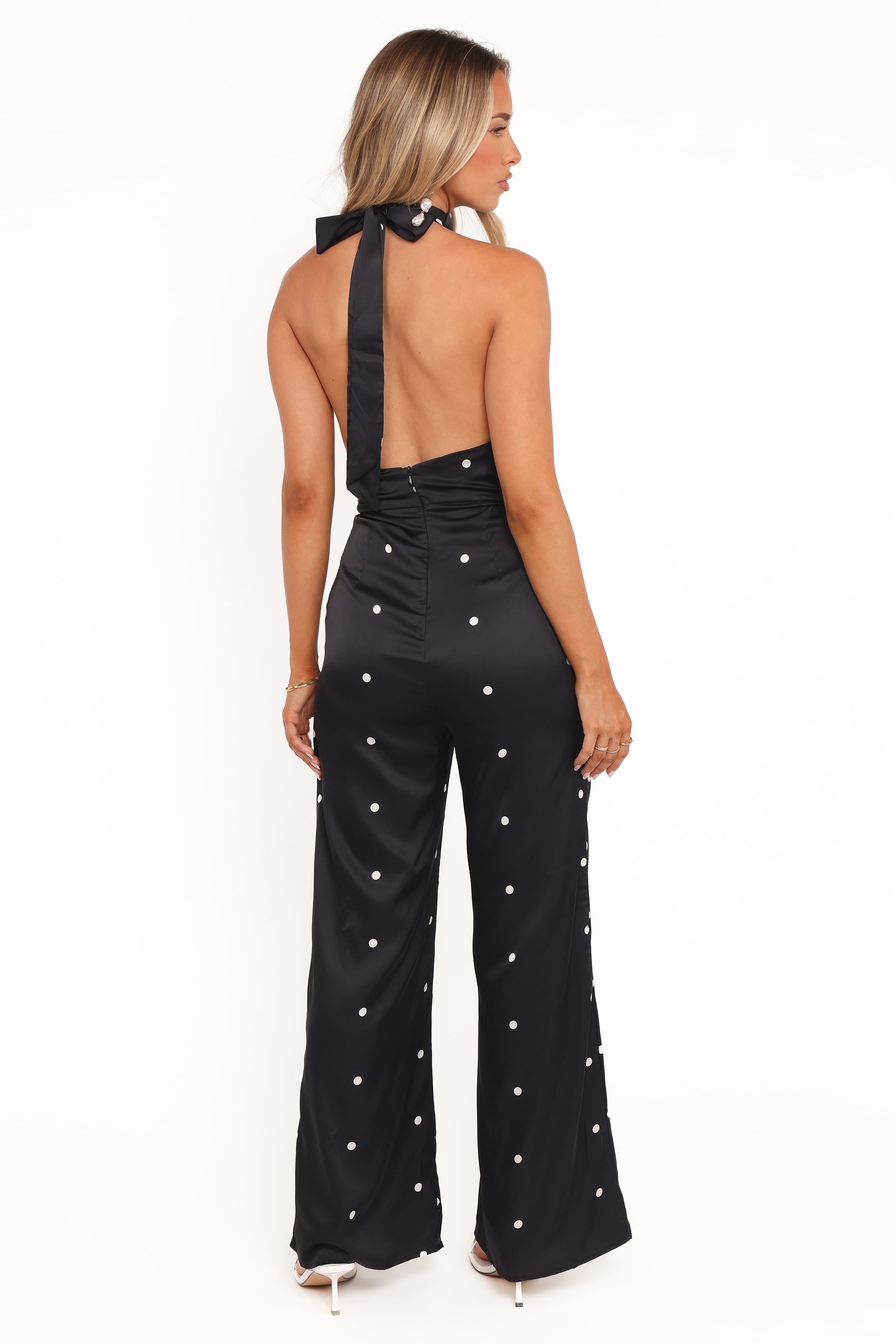 Petal and Pup USA PLAYSUITS Bentley Halterneck Jumpsuit - Black Polka Dot