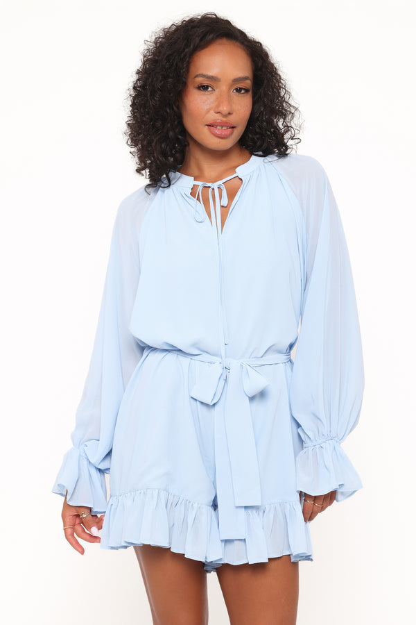 Petal and Pup USA PLAYSUITS Brianna Long Sleeve Romper - Blue