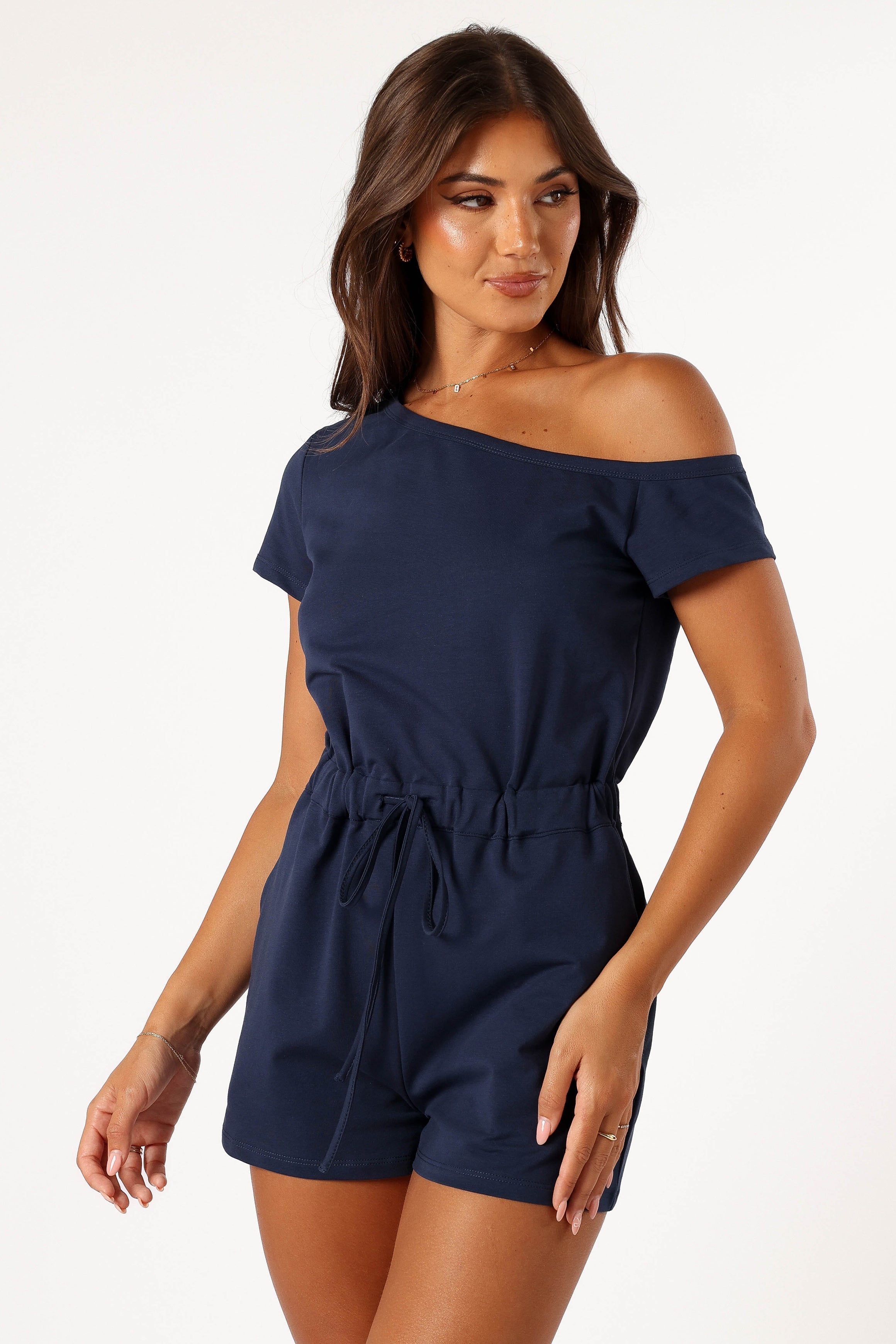 Cecilia Off Shoulder Romper - Navy | Petal & Pup USA