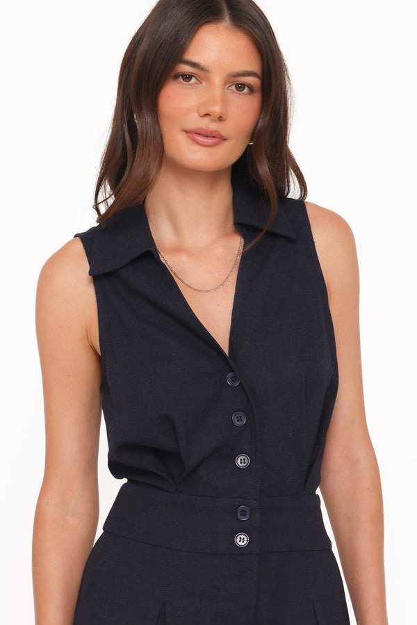 Petal and Pup USA PLAYSUITS Claudia Collared Romper - Navy