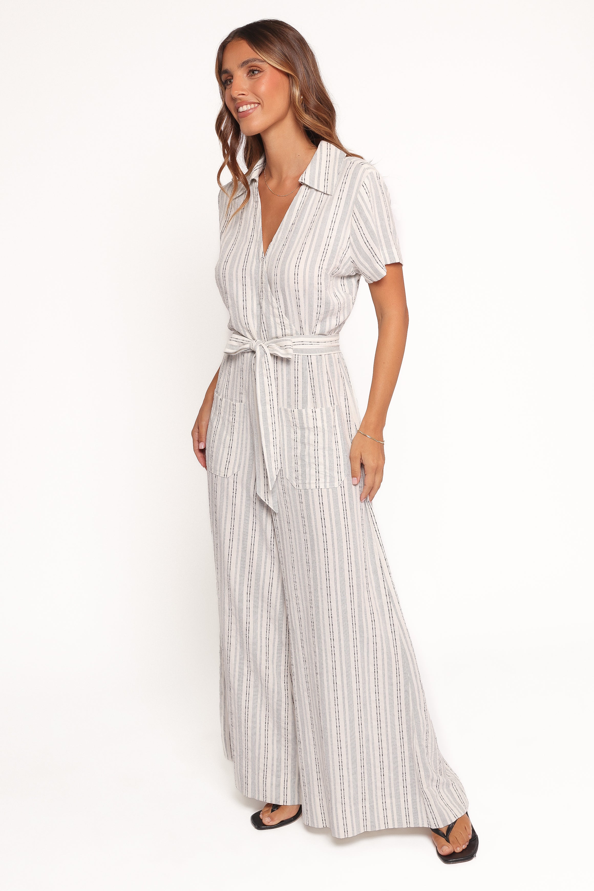 Petal and Pup USA PLAYSUITS Daila Tie Waist Jumpsuit - White Black