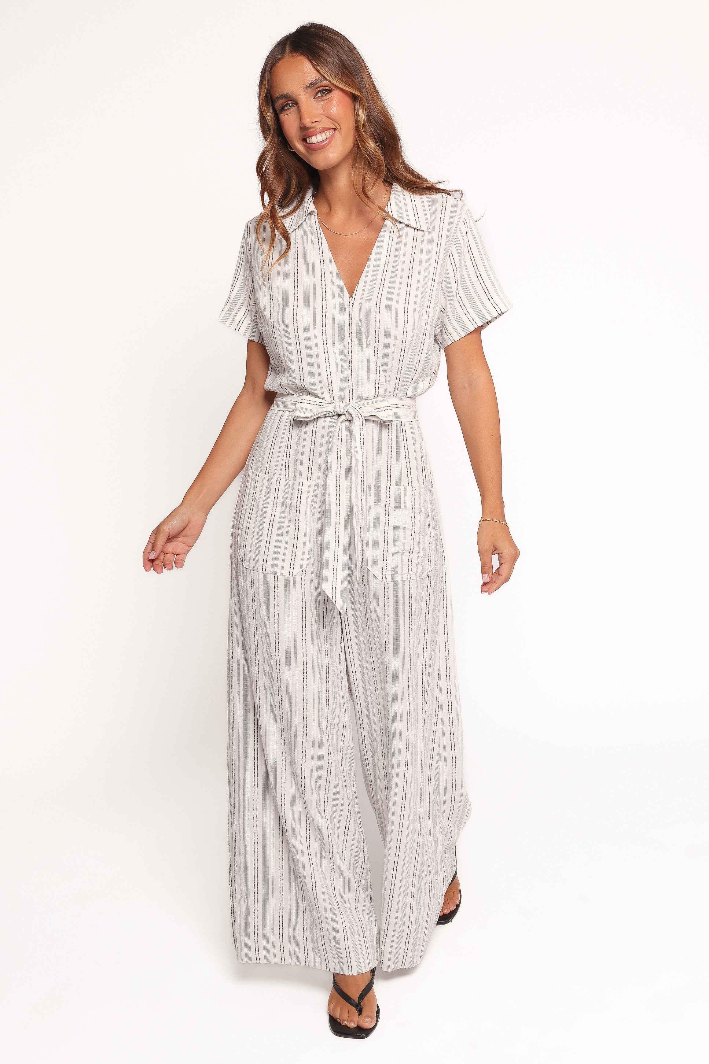 Petal and Pup USA PLAYSUITS Daila Tie Waist Jumpsuit - White Black