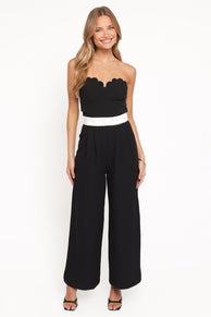 Petal and Pup USA PLAYSUITS Elaria Scalloped Belted Jumpsuit - Black