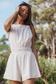 Petal and Pup USA PLAYSUITS Felicity Romper - Beige Gingham
