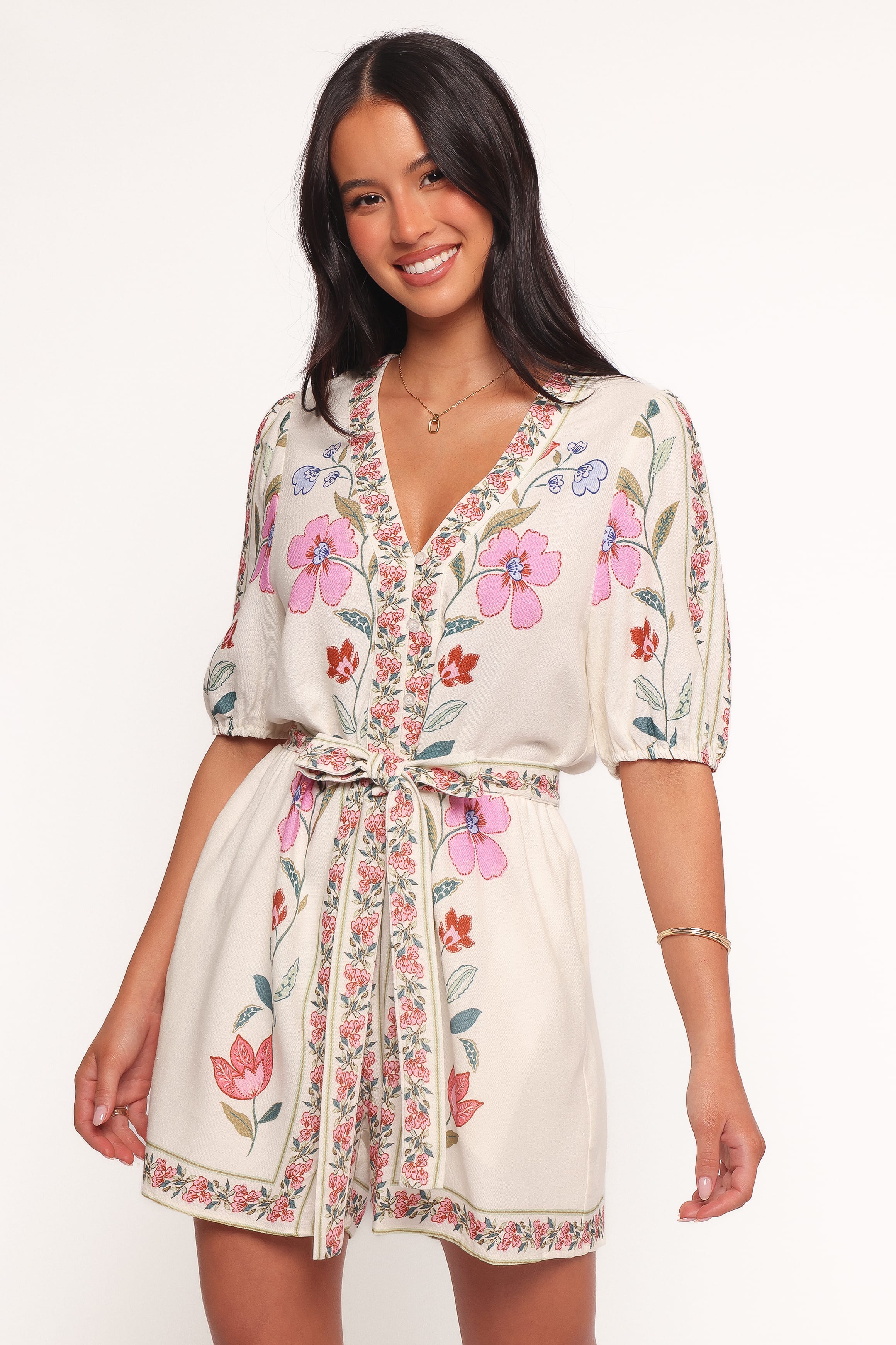 Ginger Tie Waist Romper - Pink Multi | Petal & Pup USA