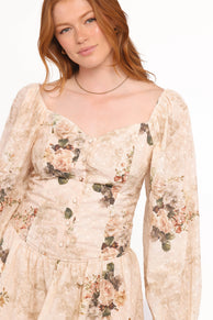 Petal and Pup USA PLAYSUITS Greta Long Sleeve Romper - Beige Floral