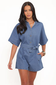 Petal and Pup USA PLAYSUITS Hailey Denim Romper - Indigo