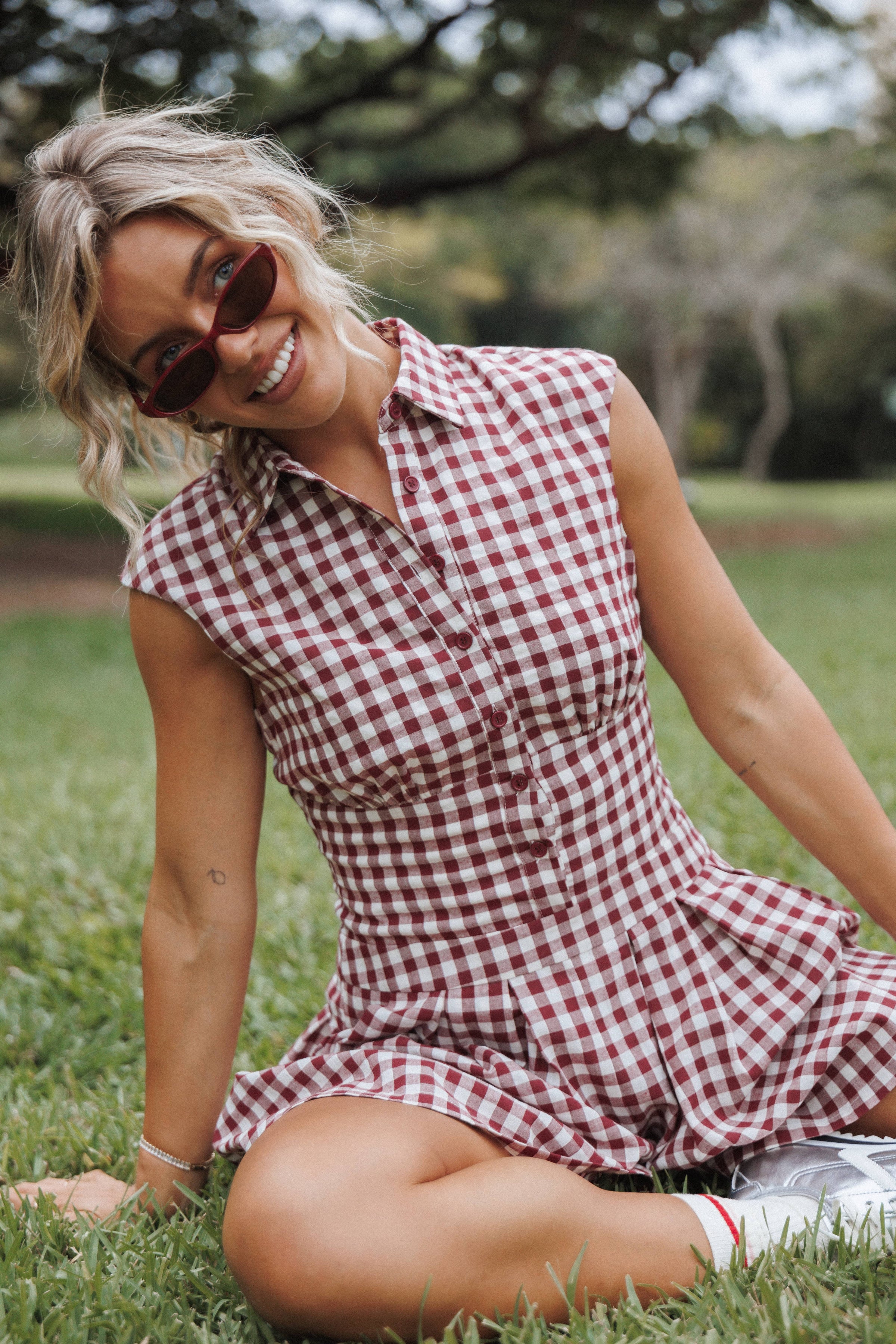 Petal and Pup USA PLAYSUITS Helen Button Front Romper - Burgundy Gingham