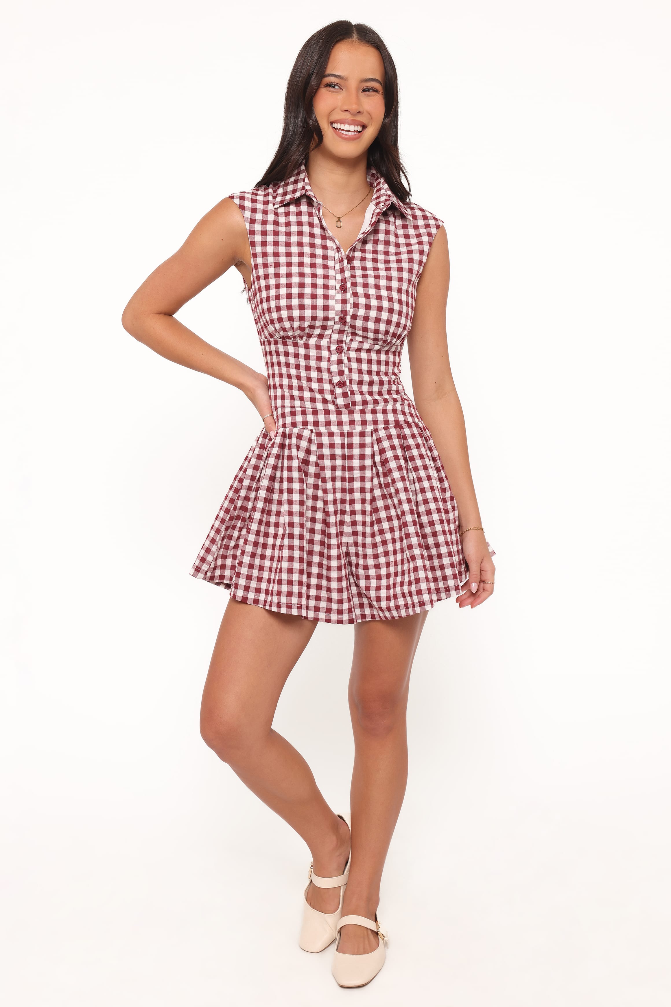 Petal and Pup USA PLAYSUITS Helen Button Front Romper - Burgundy Gingham