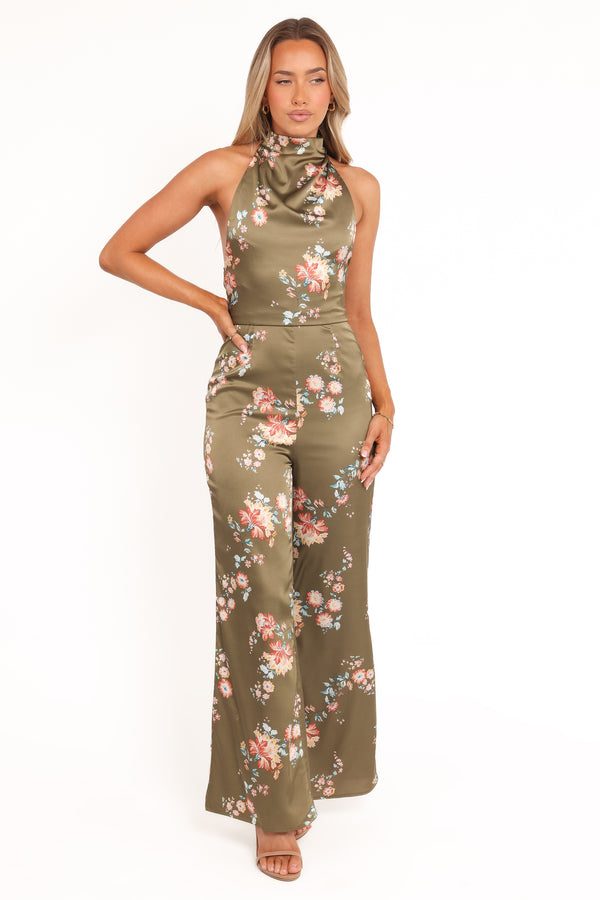 Petal and Pup USA PLAYSUITS Holly Halterneck Jumpsuit - Olive Floral