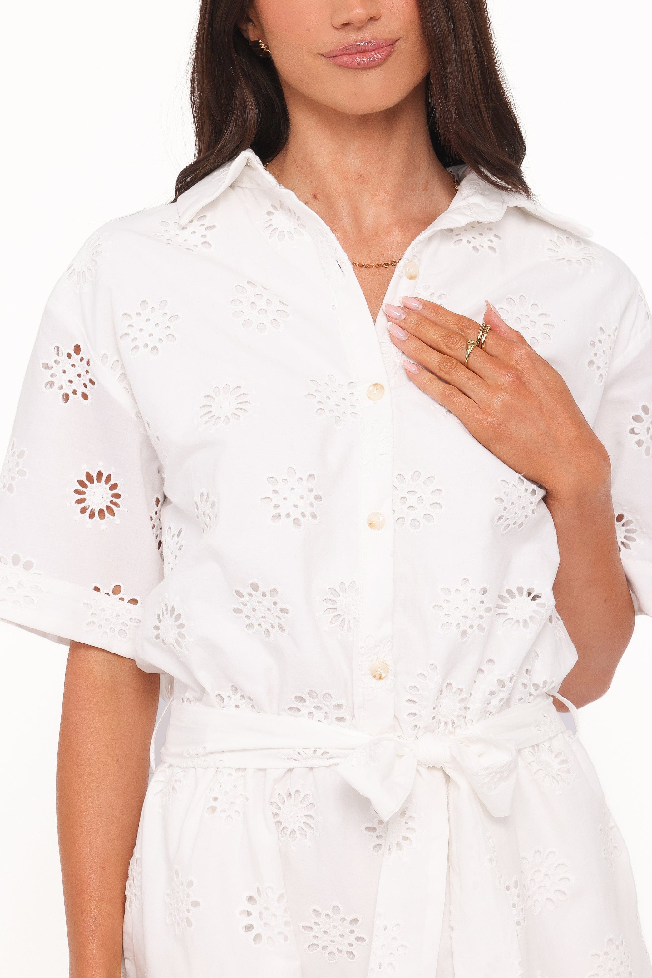 Petal and Pup USA PLAYSUITS Jamie Tie Front Romper - White Broderie