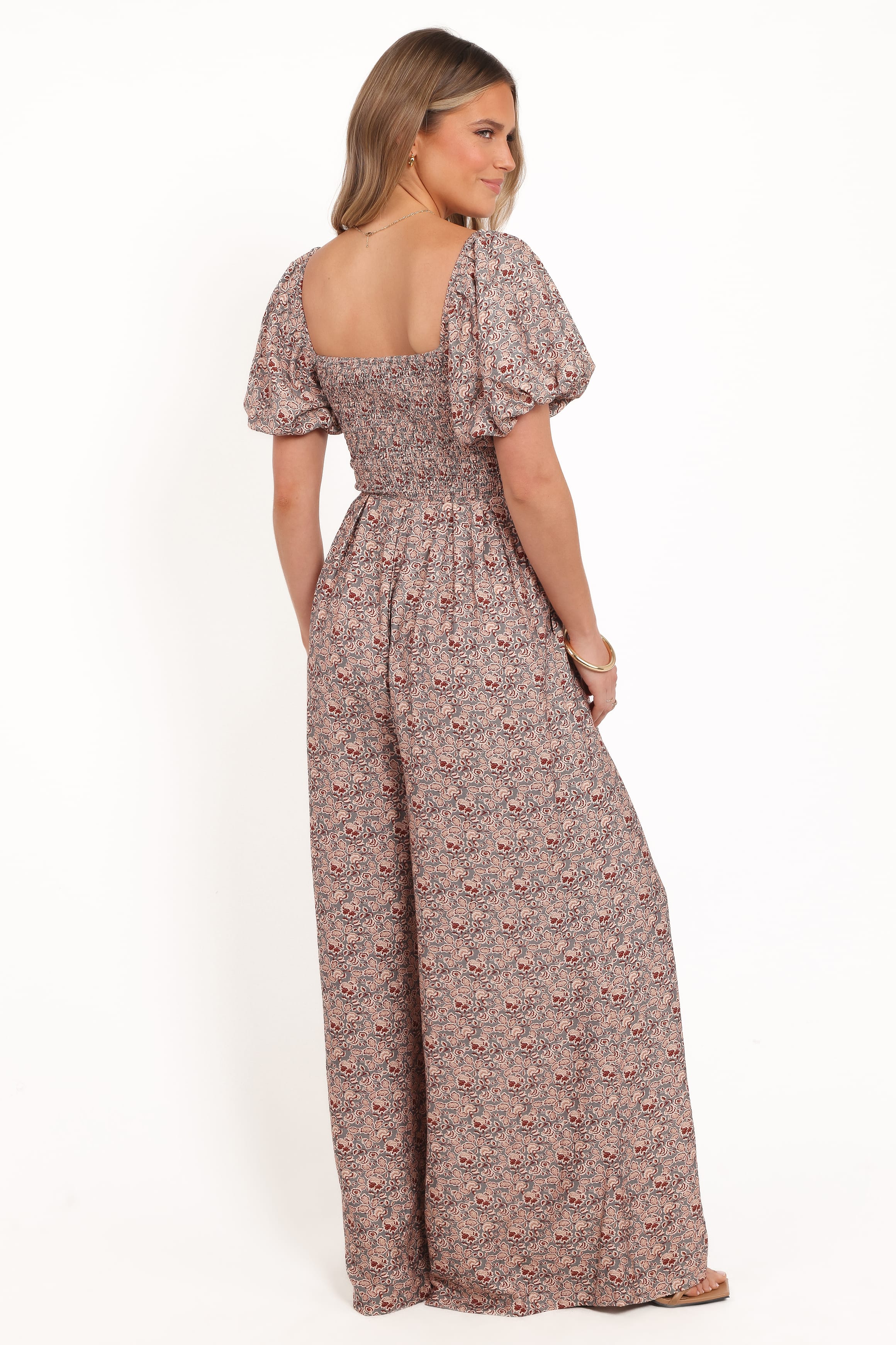 Petal and Pup USA PLAYSUITS Jayda Puff Sleeve Jumpsuit - Grey Floral