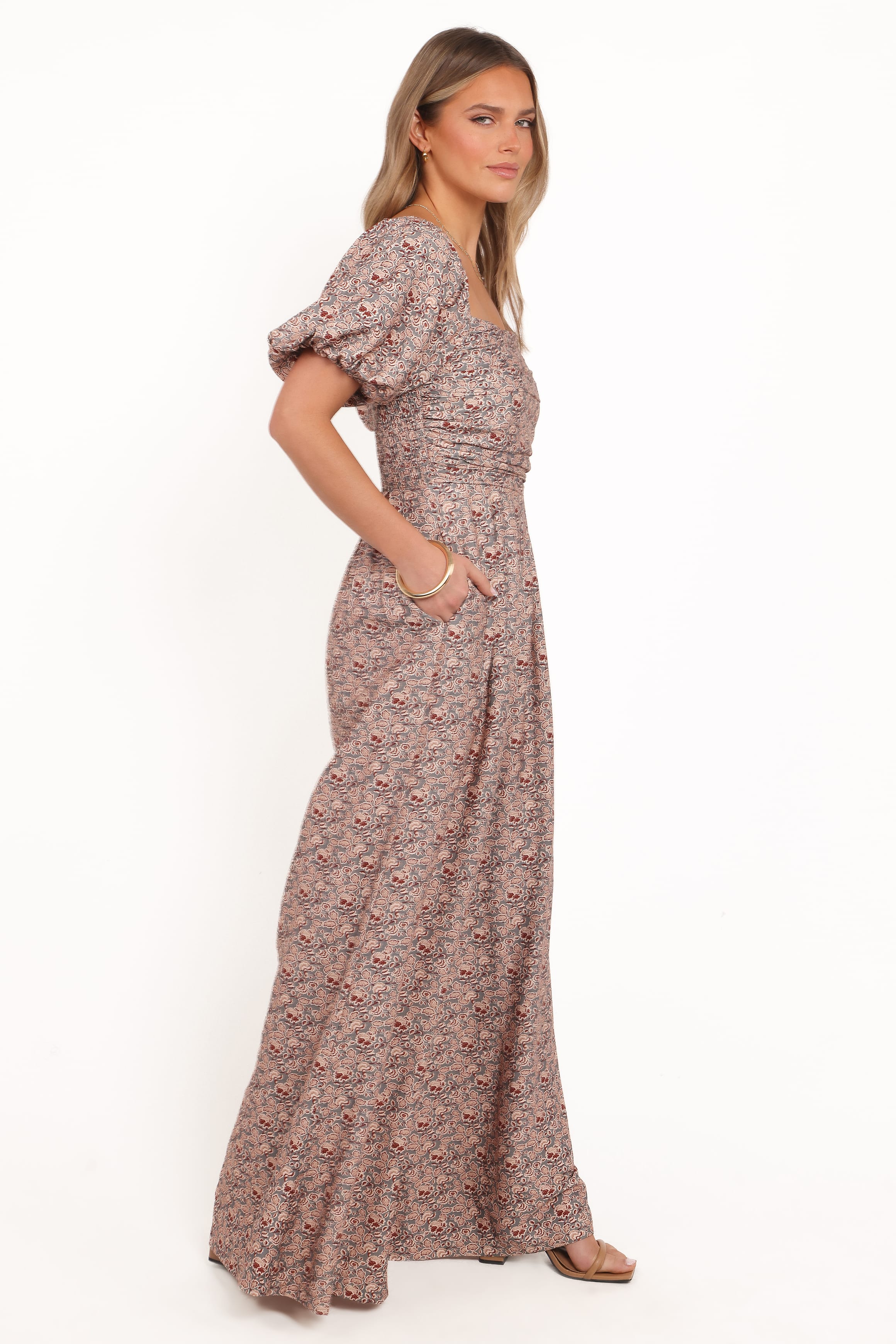 Petal and Pup USA PLAYSUITS Jayda Puff Sleeve Jumpsuit - Grey Floral