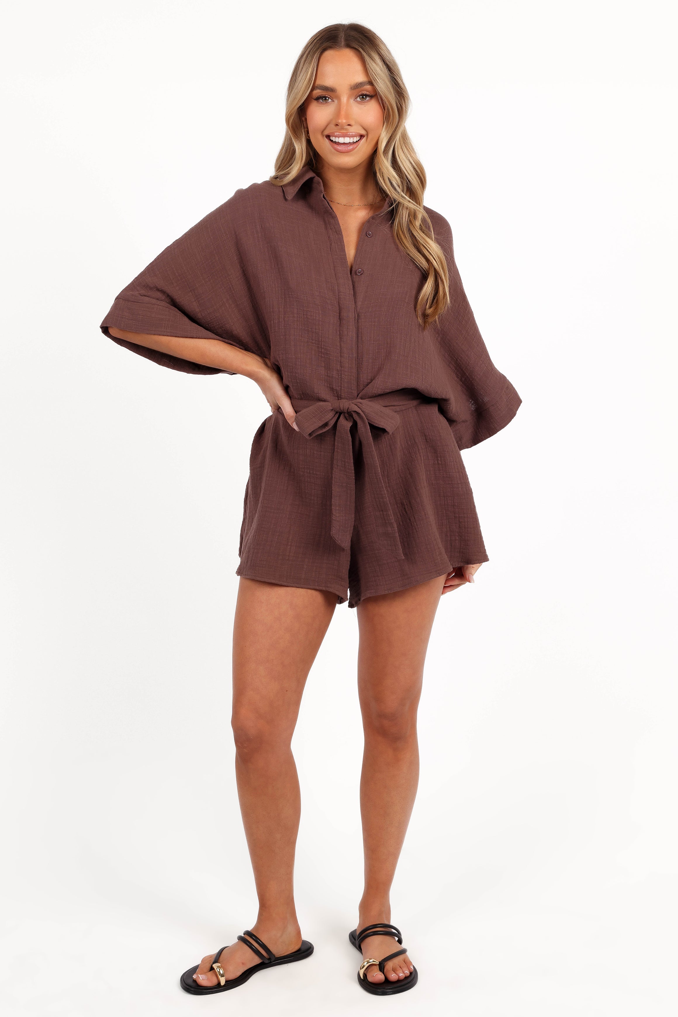 Petal and Pup USA PLAYSUITS Jemmy Romper - Chocolate Brown