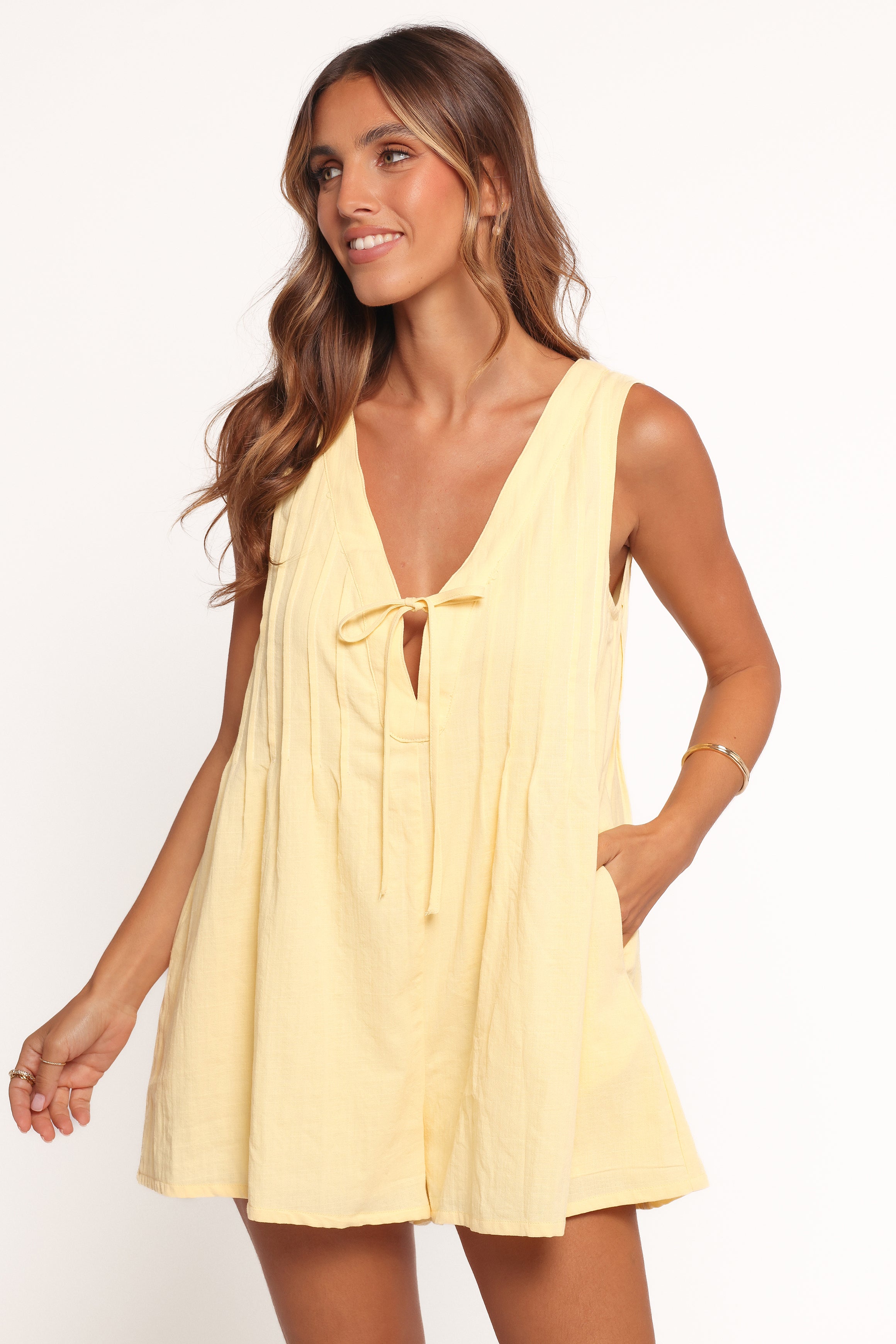 Petal and Pup USA PLAYSUITS Kallie Tie Front Romper - Butter Yellow