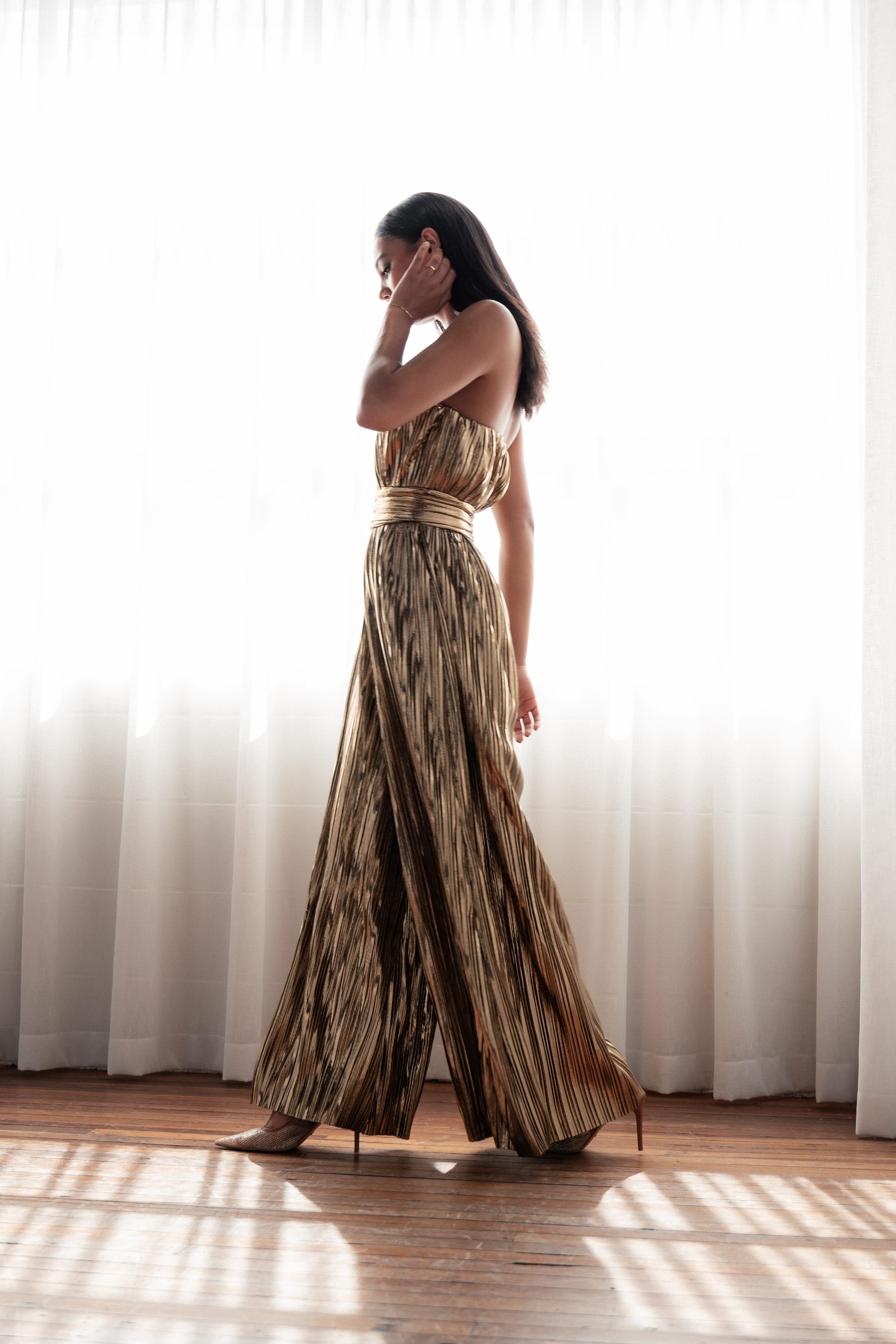 Petal and Pup USA PLAYSUITS Kerry Pleat Jumpsuit - Gold