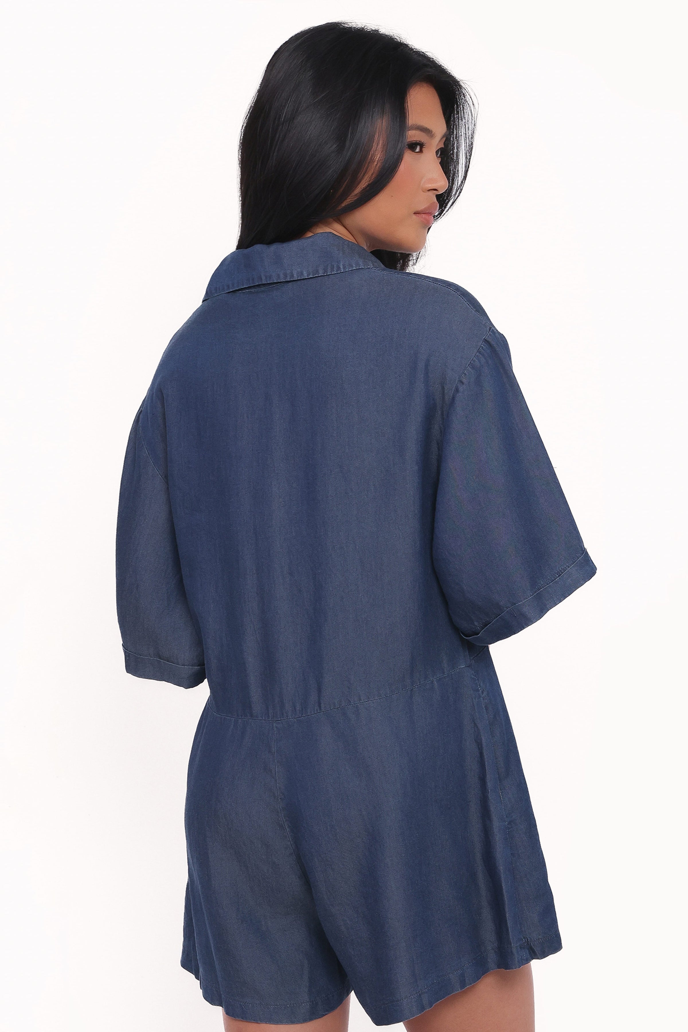 Petal and Pup USA PLAYSUITS Kiya Denim Romper - Dark Denim (Hold for Amazon)