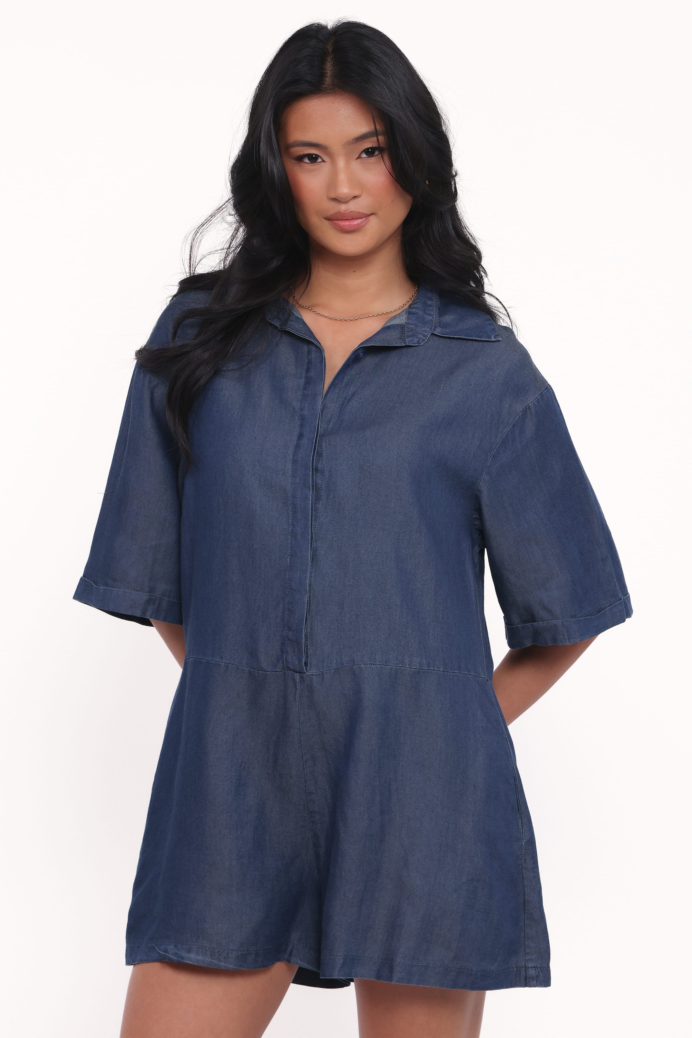 Petal and Pup USA PLAYSUITS Kiya Denim Romper - Dark Denim (Hold for Amazon)