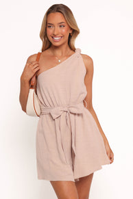 Petal and Pup USA PLAYSUITS Levana One Shoulder Romper - Beige
