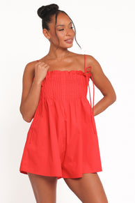 Petal and Pup USA PLAYSUITS Liora Pleated Romper - Red