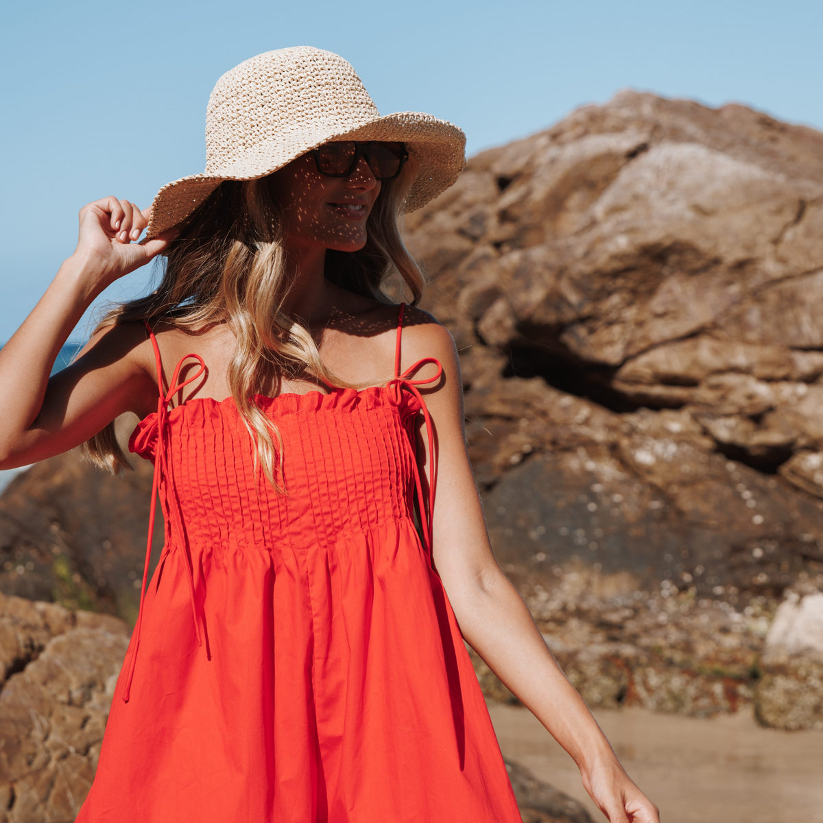 Liora Pleated Romper - Red