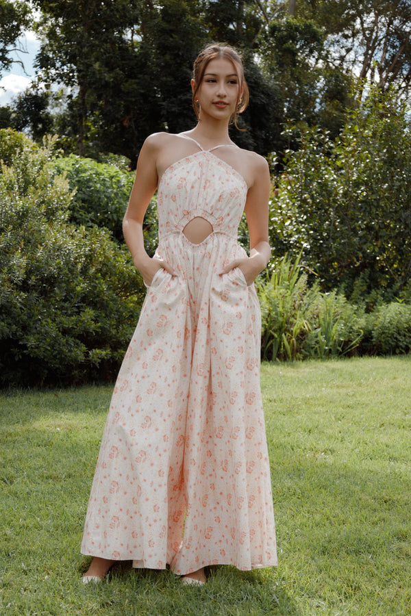 Petal and Pup USA PLAYSUITS Madeira Jumpsuit - Peach Ditsy Floral