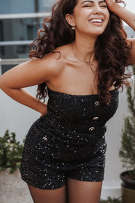 Petal and Pup USA PLAYSUITS Madeline Strapless Tweed Romper - Black