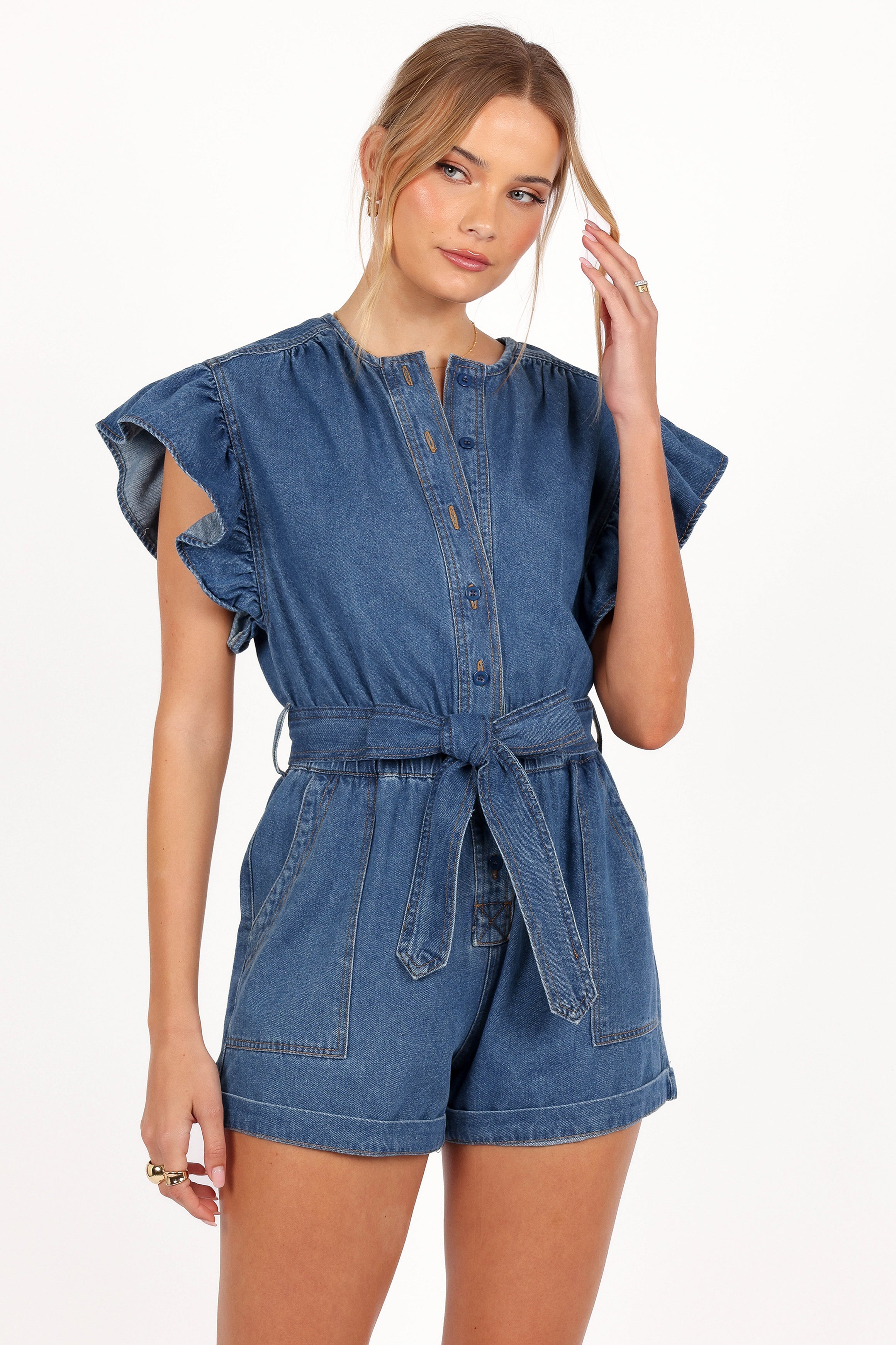 Petal and Pup USA PLAYSUITS Mia Romper - Medium Denim
