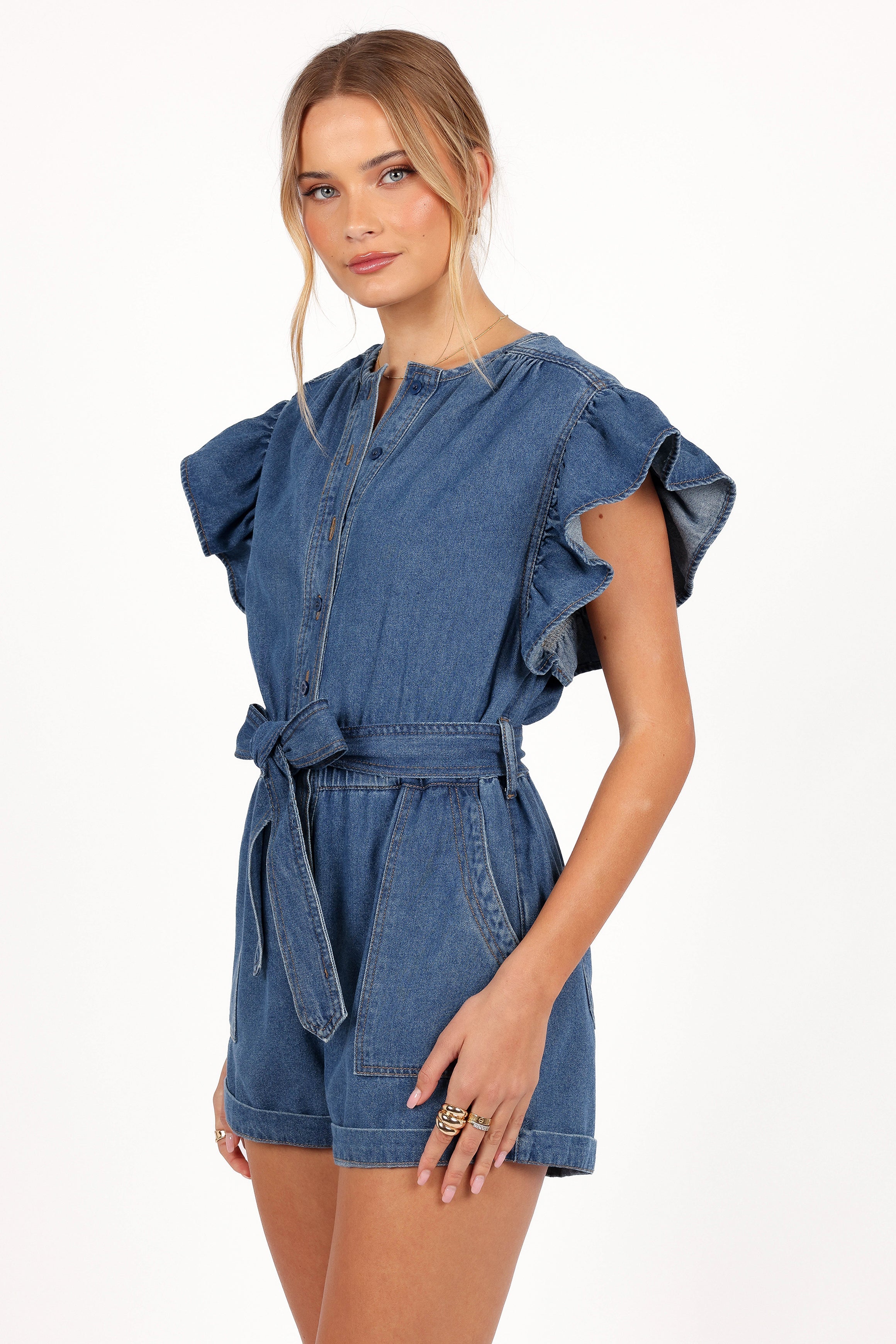 Petal and Pup USA PLAYSUITS Mia Romper - Medium Denim