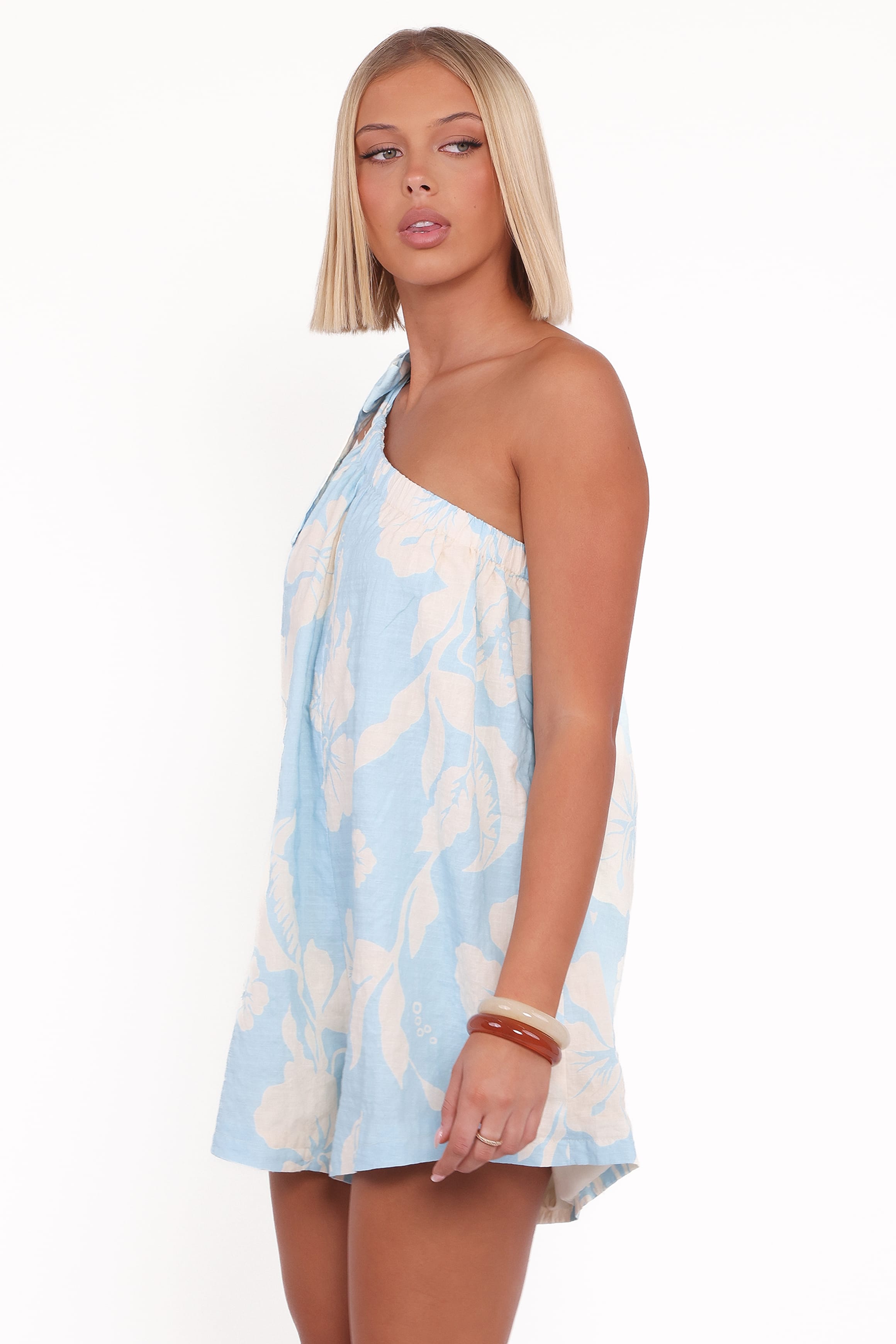 Petal and Pup USA PLAYSUITS Miffy One Shoulder Romper - Blue Hibiscus (Hold for Amazon)