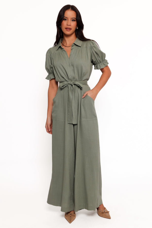 Petal and Pup USA PLAYSUITS Minnie Waist Tie Jumpsuit - Olive