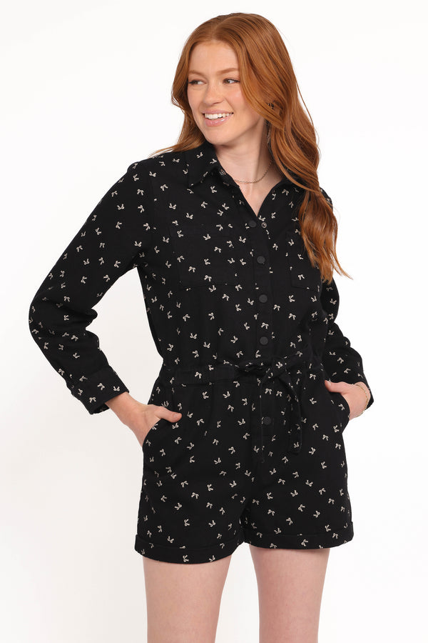 Petal and Pup USA PLAYSUITS Niqui Long Sleeve Romper - Black Cream
