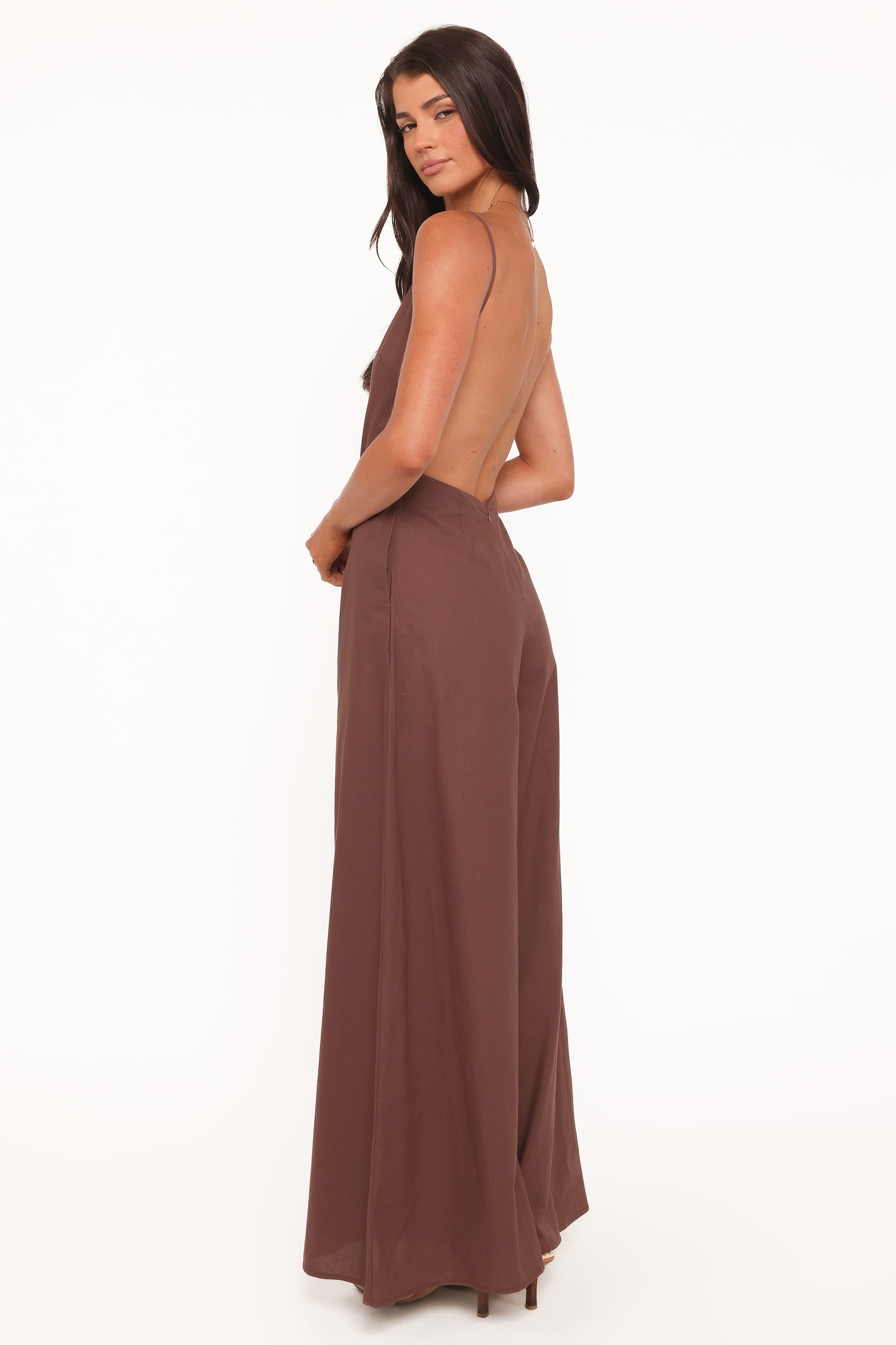 Petal and Pup USA PLAYSUITS Ophilia Open Back Jumpsuit - Dark Brown