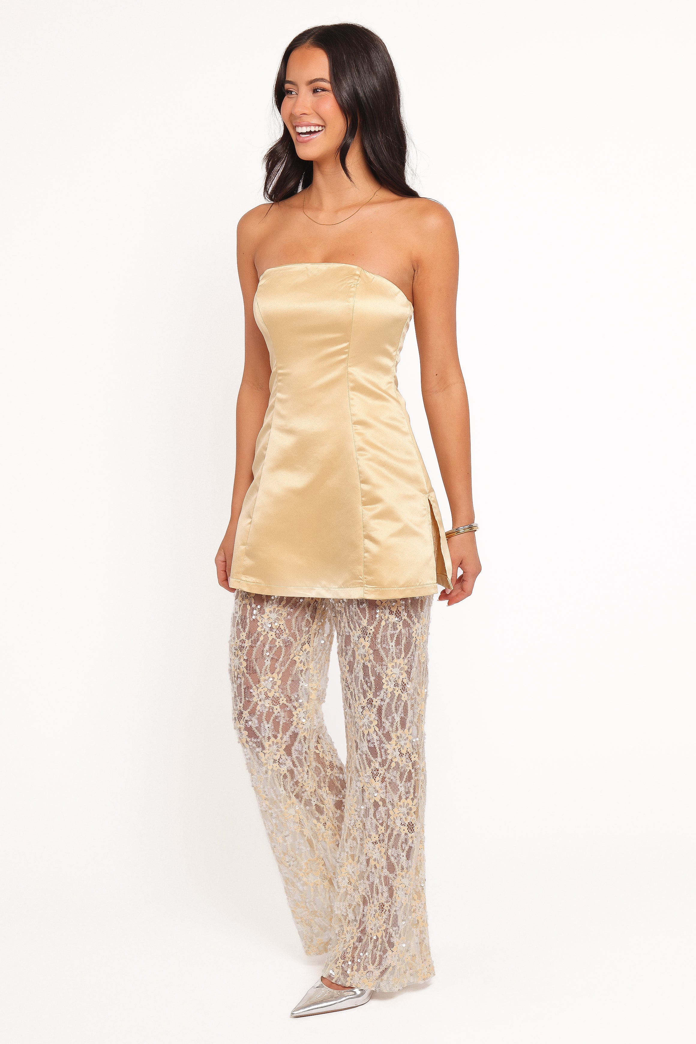 Petal and Pup USA PLAYSUITS Oxley Strapless Jumpsuit - Mango Sequin