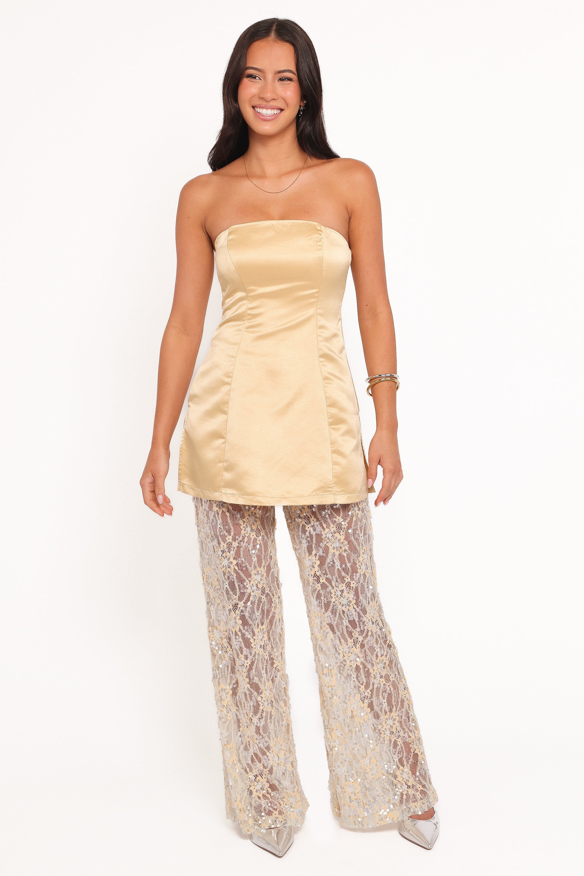 Petal and Pup USA PLAYSUITS Oxley Strapless Jumpsuit - Mango Sequin