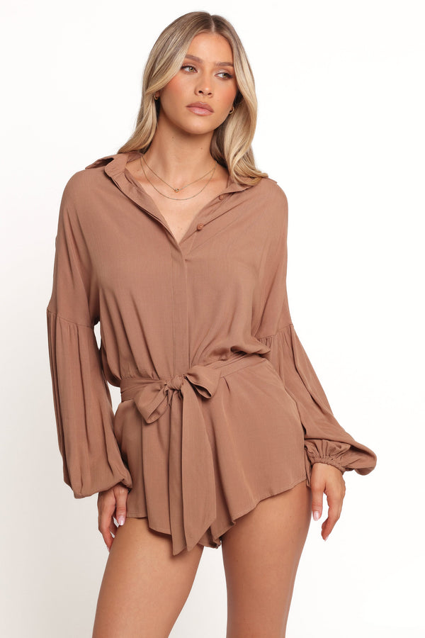 Petal and Pup USA PLAYSUITS Pali Romper - Mocha (Hold for Rack)