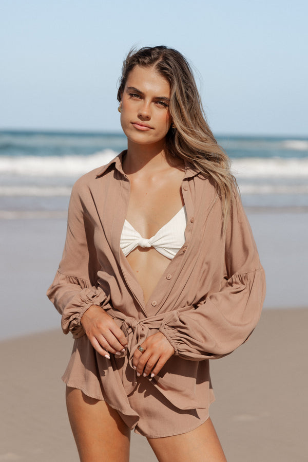 Petal and Pup USA PLAYSUITS Pali Romper - Mocha (Hold for Rack)