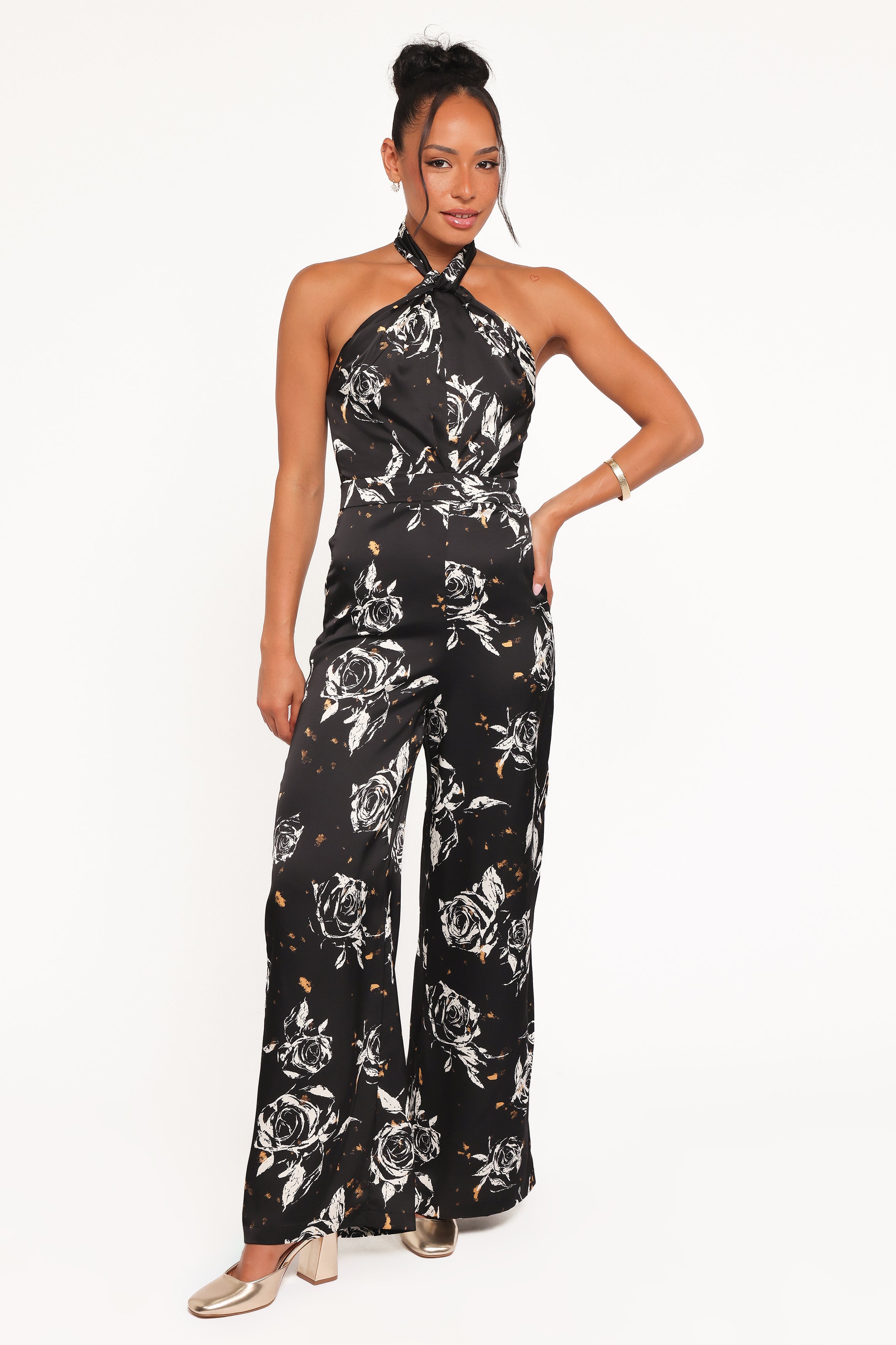 Petal and Pup USA PLAYSUITS Raelynn Halter Jumpsuit - Black Floral