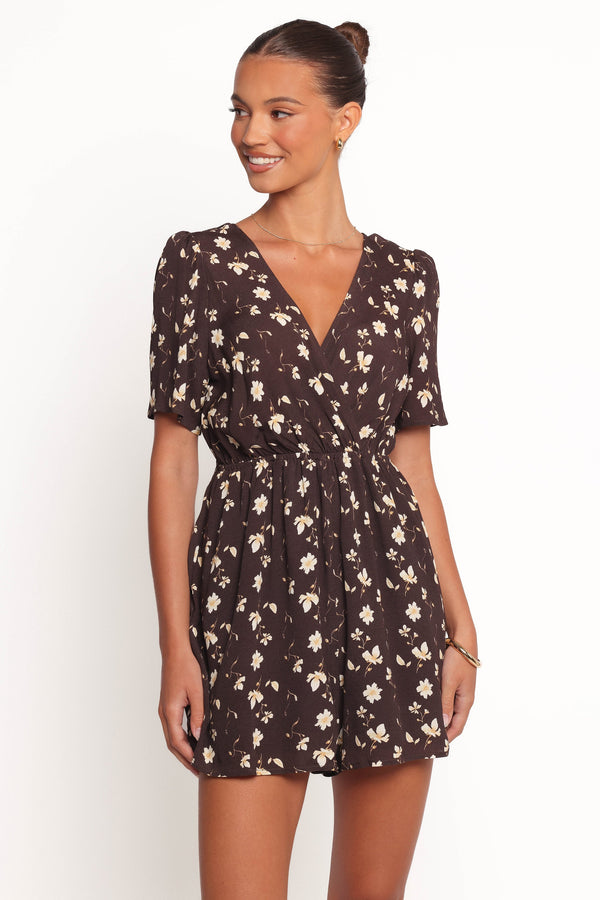 Petal and Pup USA PLAYSUITS Raschelle Romper - Brown Ditsy (Hold for Rack)