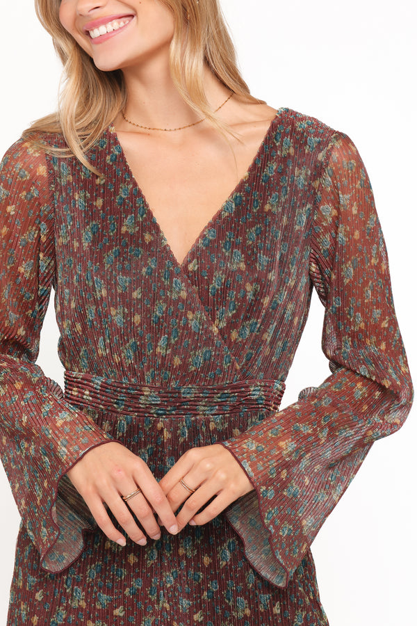 Petal and Pup USA PLAYSUITS Rhiannon Long Sleeve Romper - Brown Floral