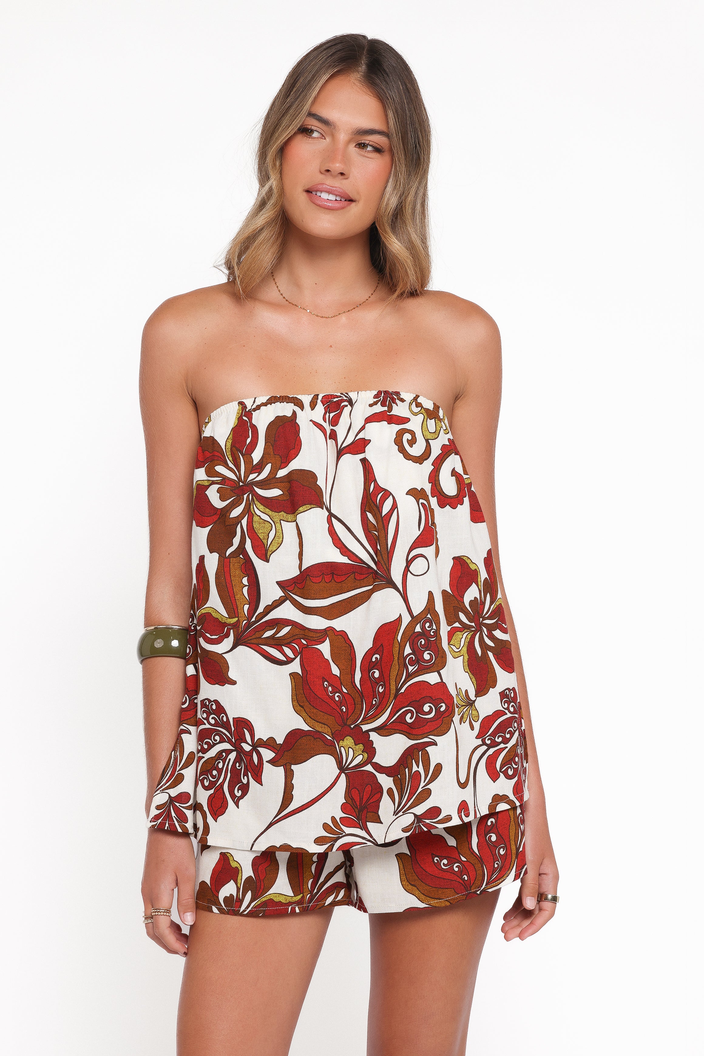 Petal and Pup USA PLAYSUITS Sallie Strapless Romper - Brown Floral